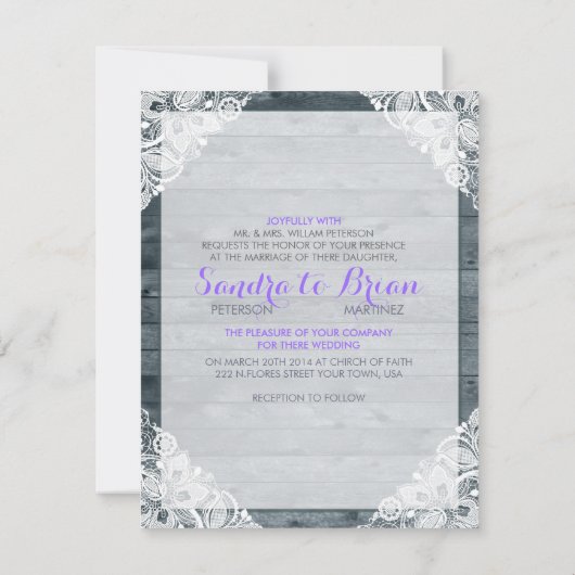 アンティークホワイトレース素朴ウッドウィーディング招待状 招待状 (裏面)