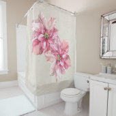 アンティークホワイトヴィンテージピンクポインセティアス シャワーカーテン (インサイチュ)