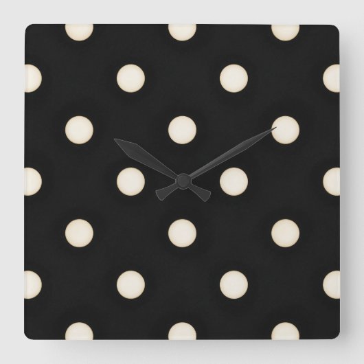 アンティークホワイト水玉模様オンブラック動揺して スクエア壁時計 (正面)