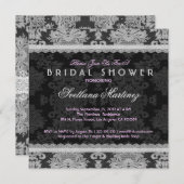 アンティークホワイト&グレー伝統的フローラレース 招待状 (正面/裏面)