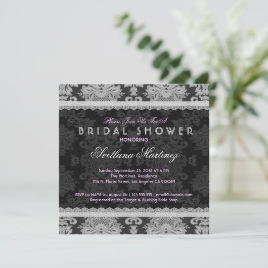 アンティークホワイト&グレー伝統的フローラレース 招待状 (スタンド正面)