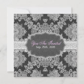 アンティークホワイト&グレー伝統的フローラレース 招待状 (裏面)