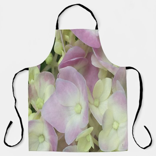 アンティークホワイト&ダスティピンクアジサイ花びら エプロン (正面)