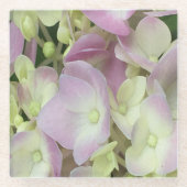 アンティークホワイト&ダスティピンクアジサイ花びら ガラスコースター (正面)