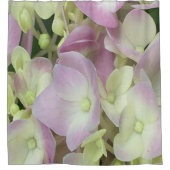 アンティークホワイト&ダスティピンクアジサイ花びら シャワーカーテン (正面)