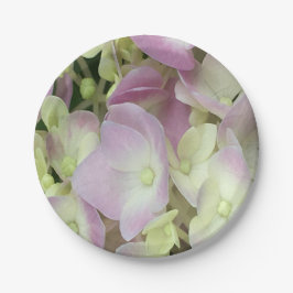 アンティークホワイト&ダスティピンクアジサイ花びら ペーパープレート