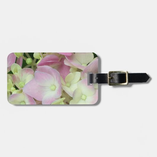 アンティークホワイト&ダスティピンクアジサイ花びら ラゲッジタグ (正面横)