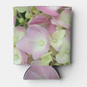 アンティークホワイト&ダスティピンクアジサイ花びら 缶クーラー (正面)