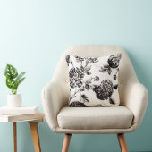 アンティークホワイト&ブラックボタニカルフローラトイルNo.2 クッション (椅子)