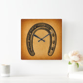 アンティークホースシューヴィンテージウエスタンホースシュー スクエア壁時計 (ホーム)