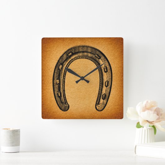 アンティークホースシューヴィンテージウエスタンホースシュー スクエア壁時計 (ホーム)