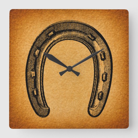 アンティークホースシューヴィンテージウエスタンホースシュー スクエア壁時計 (正面)