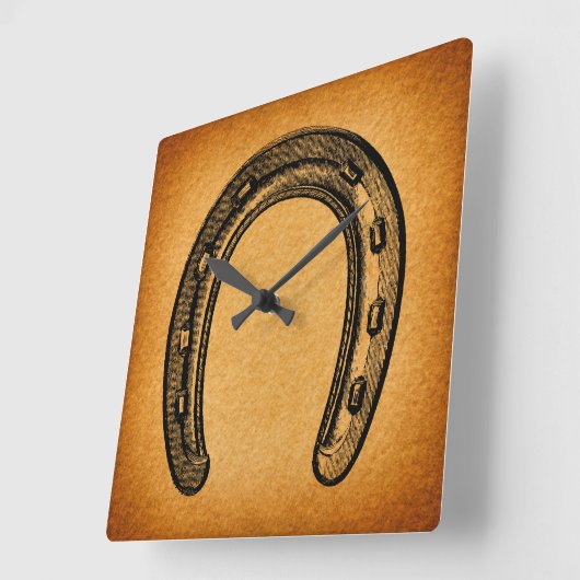 アンティークホースシューヴィンテージウエスタンホースシュー スクエア壁時計 (傾斜)