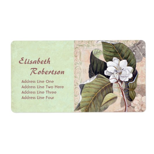 アンティークボタニカルプリントマグノリアコラージュ ラベル (正面)