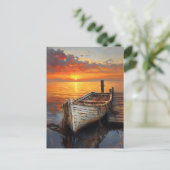 アンティークボート魚釣りネットバイザ波止場 ポストカード (スタンド正面)