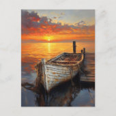 アンティークボート魚釣りネットバイザ波止場 ポストカード (正面)