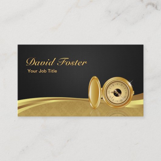 アンティークポケットウォッチブラック金ゴールドダマエレガントスク 名刺 (正面)
