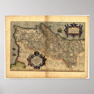 アンティークポルトガルの地図ORTELIUS ATLAS 1570 A.D. ポスター
