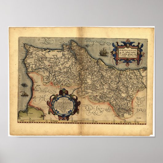 アンティークポルトガルの地図ORTELIUS ATLAS 1570 A.D. ポスター (正面)