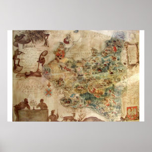 アンティークポーランドの地図 ポスター