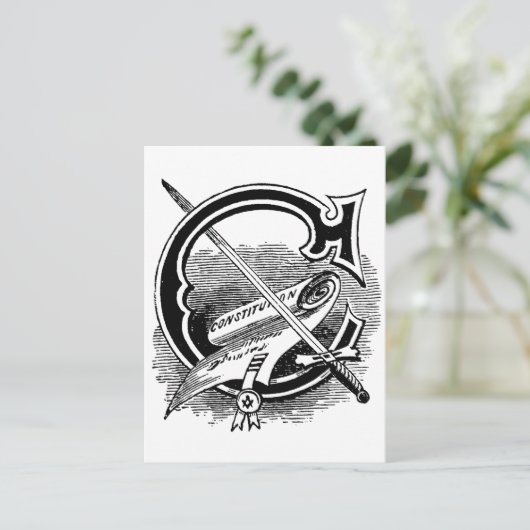 アンティークマソニックシンボル書道レターC ポストカード (スタンド正面)