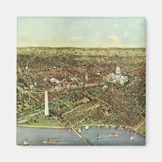 アンティークマップとワシントンDCのパノラマビュー マグネット (正面)