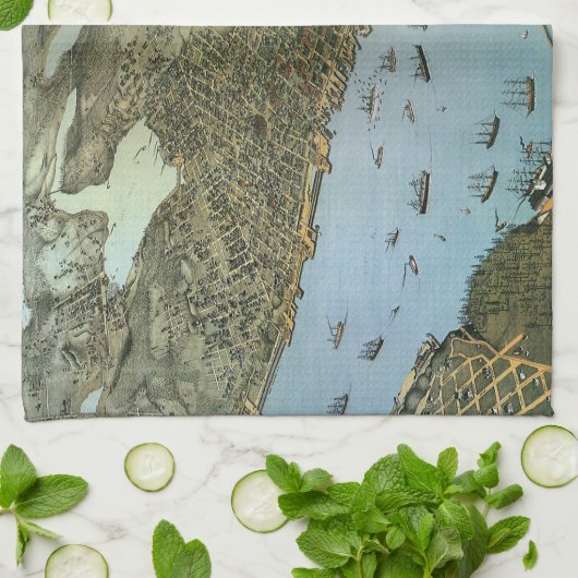 アンティークマップエアリアルビューシティオブシアトルワシントン キッチンタオル (折り畳み)