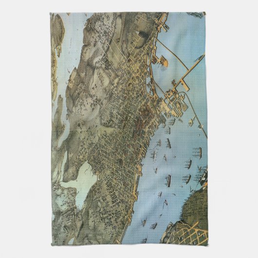 アンティークマップエアリアルビューシティオブシアトルワシントン キッチンタオル (縦)