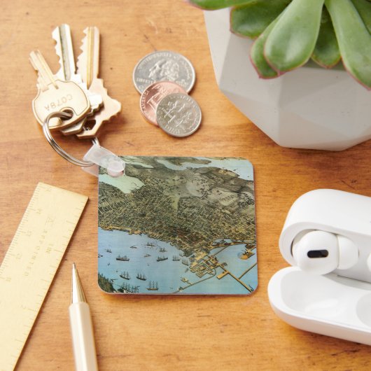 アンティークマップエアリアルビューシティオブシアトルワシントン キーホルダー (デスク)