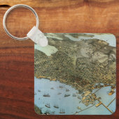 アンティークマップエアリアルビューシティオブシアトルワシントン キーホルダー (正面)