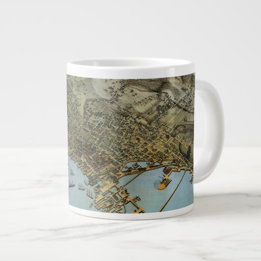 アンティークマップエアリアルビューシティオブシアトルワシントン ジャンボコーヒーマグカップ (正面右)