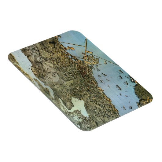 アンティークマップエアリアルビューシティオブシアトルワシントン マグネット (右側)