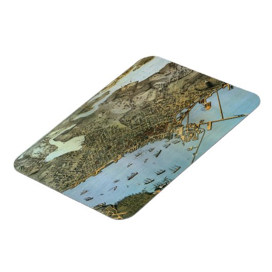 アンティークマップエアリアルビューシティオブシアトルワシントン マグネット (左側)