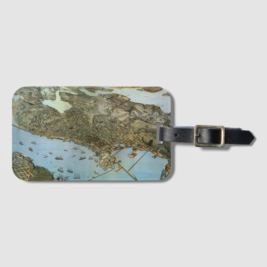 アンティークマップエアリアルビューシティオブシアトルワシントン ラゲッジタグ (正面横)