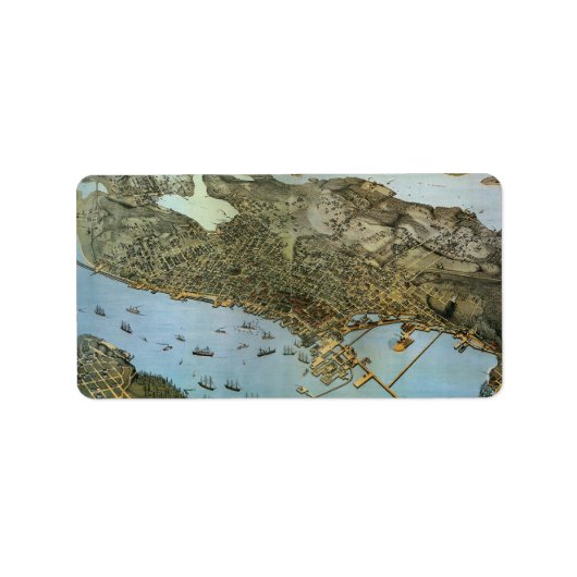 アンティークマップエアリアルビューシティオブシアトルワシントン ラベル (正面)