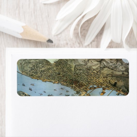 アンティークマップエアリアルビューシティオブシアトルワシントン ラベル (インサイチュ)