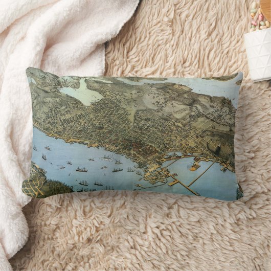 アンティークマップエアリアルビューシティオブシアトルワシントン ランバークッション (ブランケット)