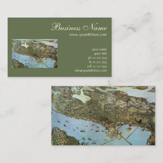 アンティークマップエアリアルビューシティオブシアトルワシントン 名刺 (正面/裏面)