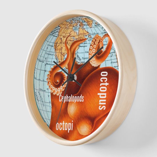 アンティークマップタコの壁時計 壁時計 (傾斜)