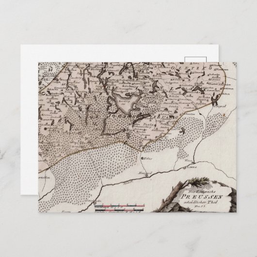 アンティークマッププロシア/ポーランドマスーリアレイクスナードウィー ポストカード (正面/裏面)