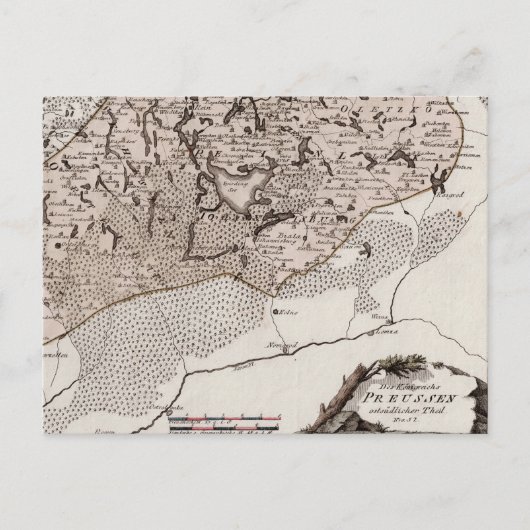 アンティークマッププロシア/ポーランドマスーリアレイクスナードウィー ポストカード (正面)