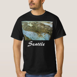 アンティークマップ 航空ビュー アメリカ ワシントン州 シアトル市 Tシャツ