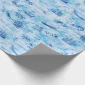 アンティークマッ航海のプシーモンスターズシップいかりブルー ラッピングペーパー (角)