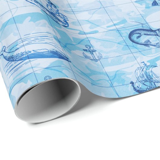 アンティークマッ航海のプシーモンスターズシップいかりブルー ラッピングペーパー (ロールコーナー)