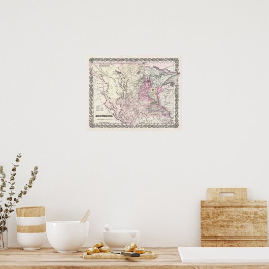 アンティークミネソタ州の地図 ポスター (キッチン)