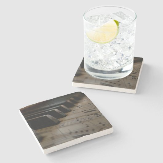 アンティークミュージックピアノ鍵 ストーンコースター (横)