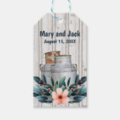 アンティークミルク素朴缶モノグラ結婚ムの金属 ギフトタグ (正面)