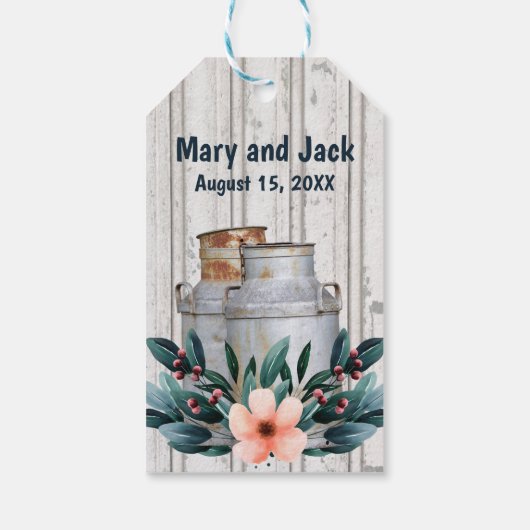 アンティークミルク素朴缶モノグラ結婚ムの金属 ギフトタグ (裏面)