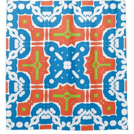 アンティークメキシカンタラベラ・セラミック。ヴィンテージシームレス シャワーカーテン (正面)