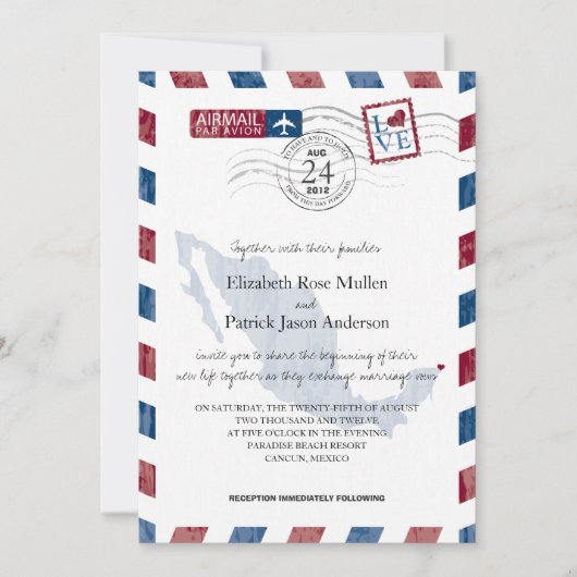 アンティークメキシコエアメール結婚式招待状 招待状 (正面)